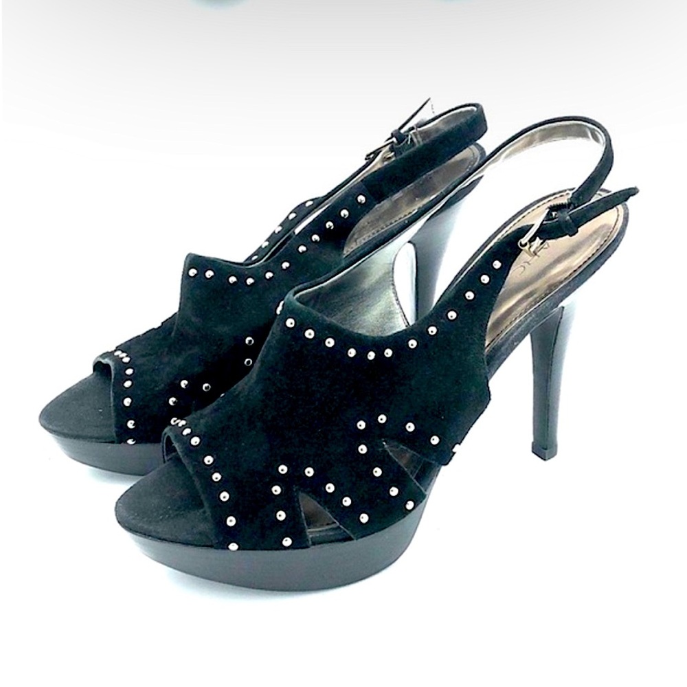 Marc Fisher Black Suede Teron Leather Slingback Heels